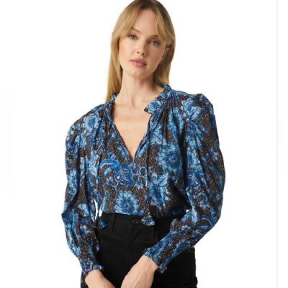 Misa Siena Top Blue Sunflower Long Sleeve Blouse